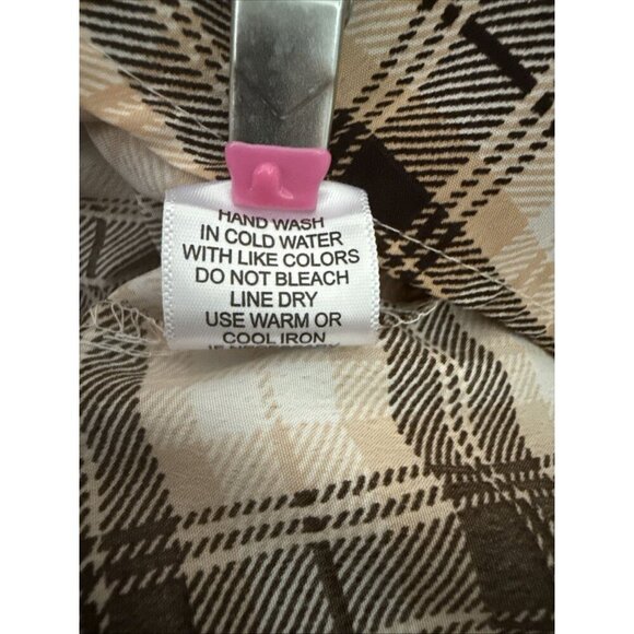 New Glory Off The Shoulder Crop Front Tie Knot Button Brown Peach Plaid WM 2X - Picture 12 of 16